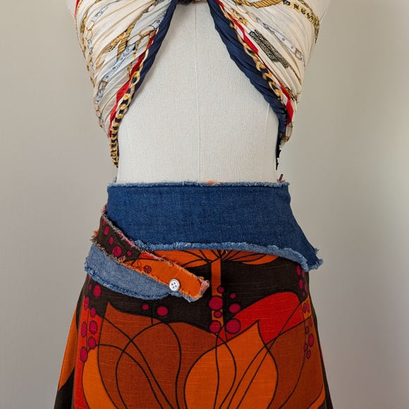 Floral & Denim Skirt Mini Knee Length Asymmetrical Handmade Pencil Circle A-line - Picture 8 of 9